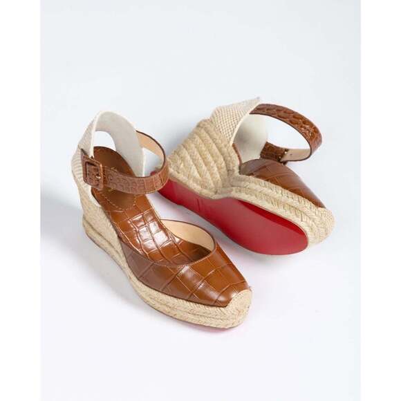 Christian Louboutin Amelina 90 Biscotto Brown Platform Wedge Sandal Heel Pump 40 - Picture 5 of 12